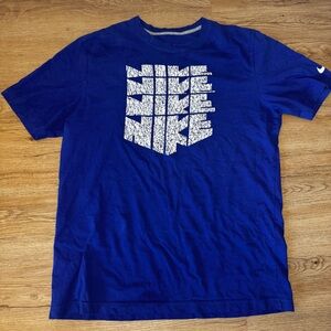 Mens Nike logo T Shirt Short Sleeve Crew Neck white and Blue Size large